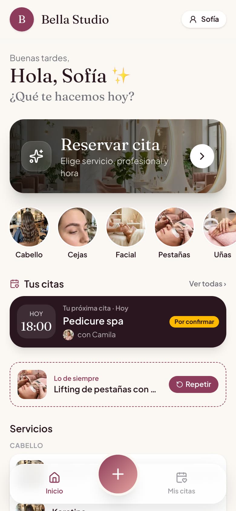 App de reservas con la marca del salón